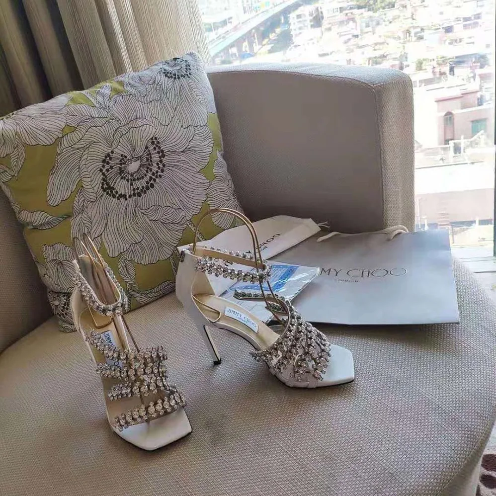 Jimmy Choo Josefine 100 Latte Nappa Sandals with Crystal Embellishment for Women Jimmy Choo Josefine 100 Latte Nappa Sandals with Crystal Embellishment for Women