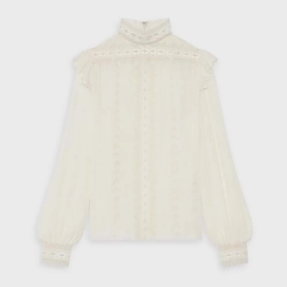 Celine Embroidered Blouse in Silk Crepe for Women