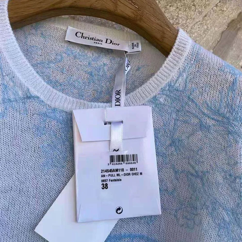 Dior Chez Moi Embroidered Sweater Cornflower Blue Technical Cashmere Knit for Women Dior Chez Moi Embroidered Sweater Cornflower Blue Technical Cashmere Knit for Women