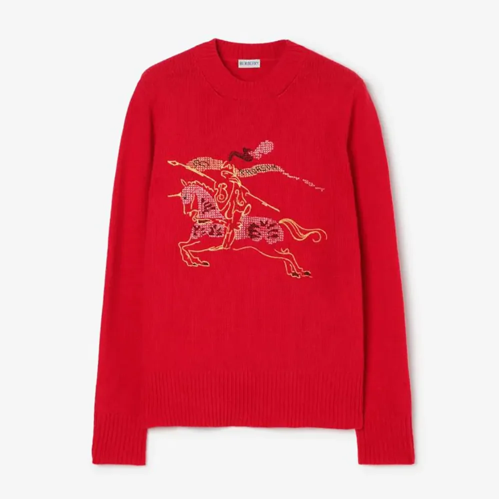 Burberry Cross Stitch EKD Wool Cashmere Sweater for Men in Red Burberry Cross Stitch EKD Wool Cashmere Sweater for Men in Red