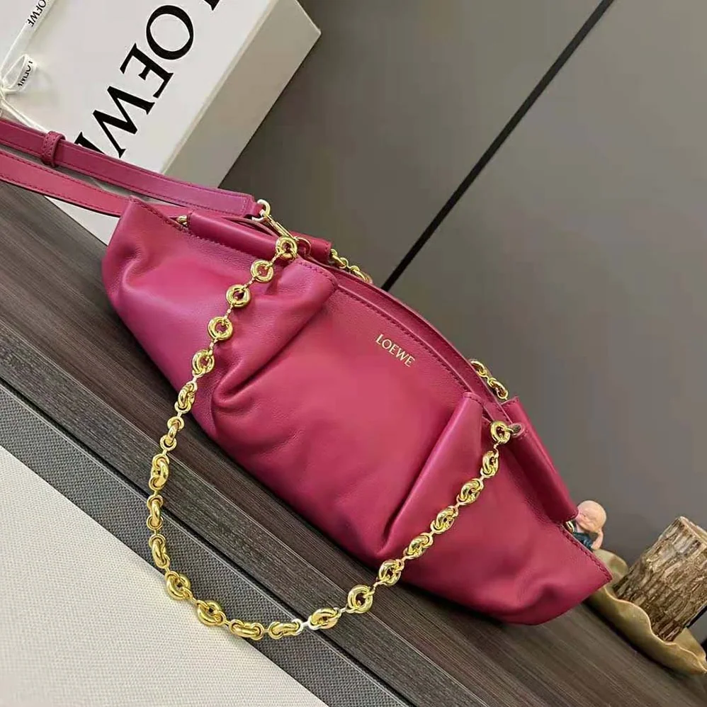 Loewe Small Paseo Bag in Shiny Nappa Calfskin with Chain for Women in Rose Loewe Small Paseo Bag in Shiny Nappa Calfskin with Chain for Women in Rose