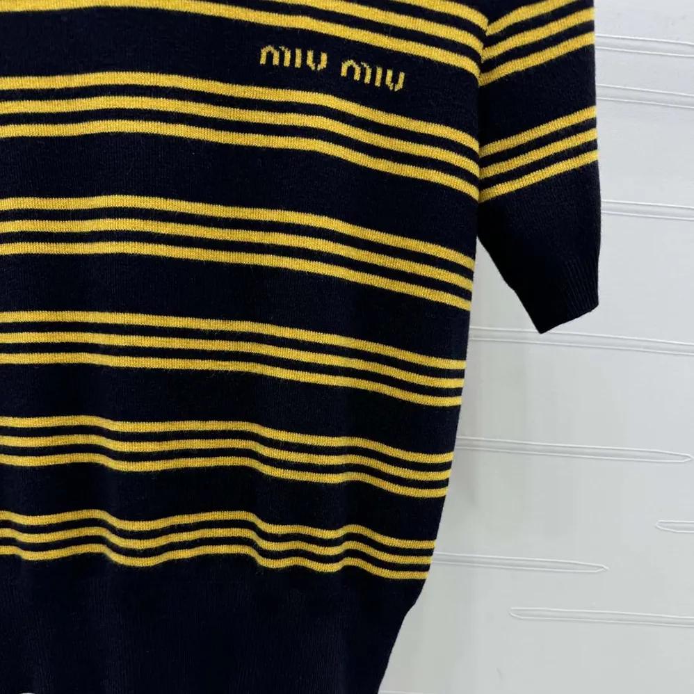 Miu Miu Striped Cashmere and Silk Polo Sweater for Women