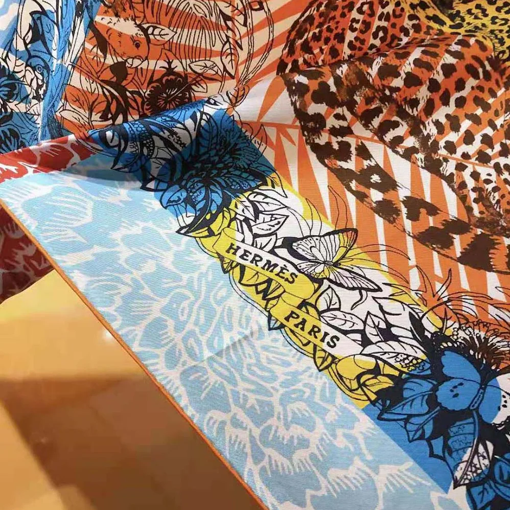 Hermes Jungle Love Stamped Scarf 70 in Silk Twill with Hand-Rolled Edges for Women in Orange