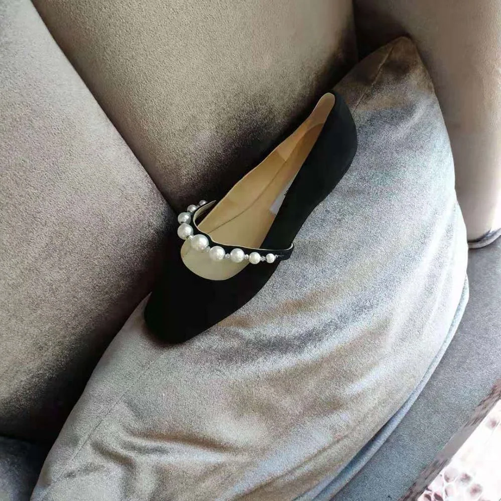 Jimmy Choo Ade Flat Ballet Black Suede Flats with Pearl Embellishment for Women