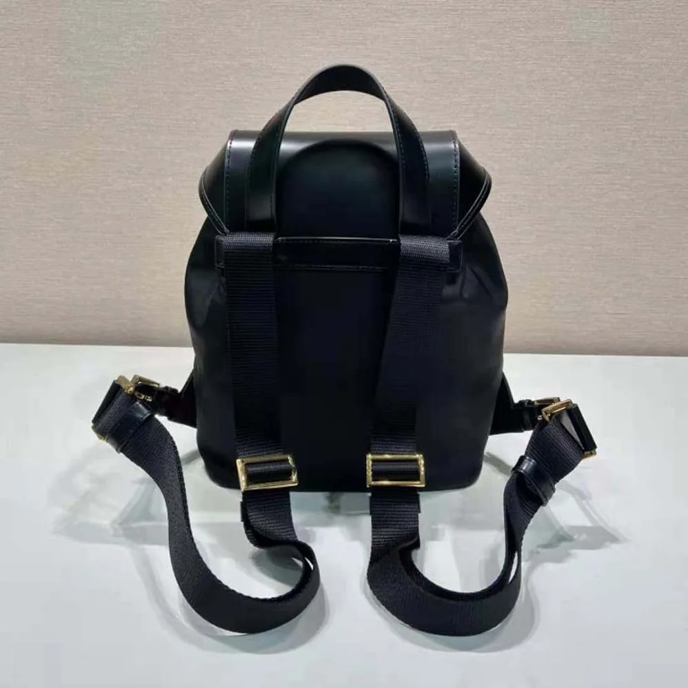 Prada Re-Nylon and Brushed Leather Backpack for Women in Black