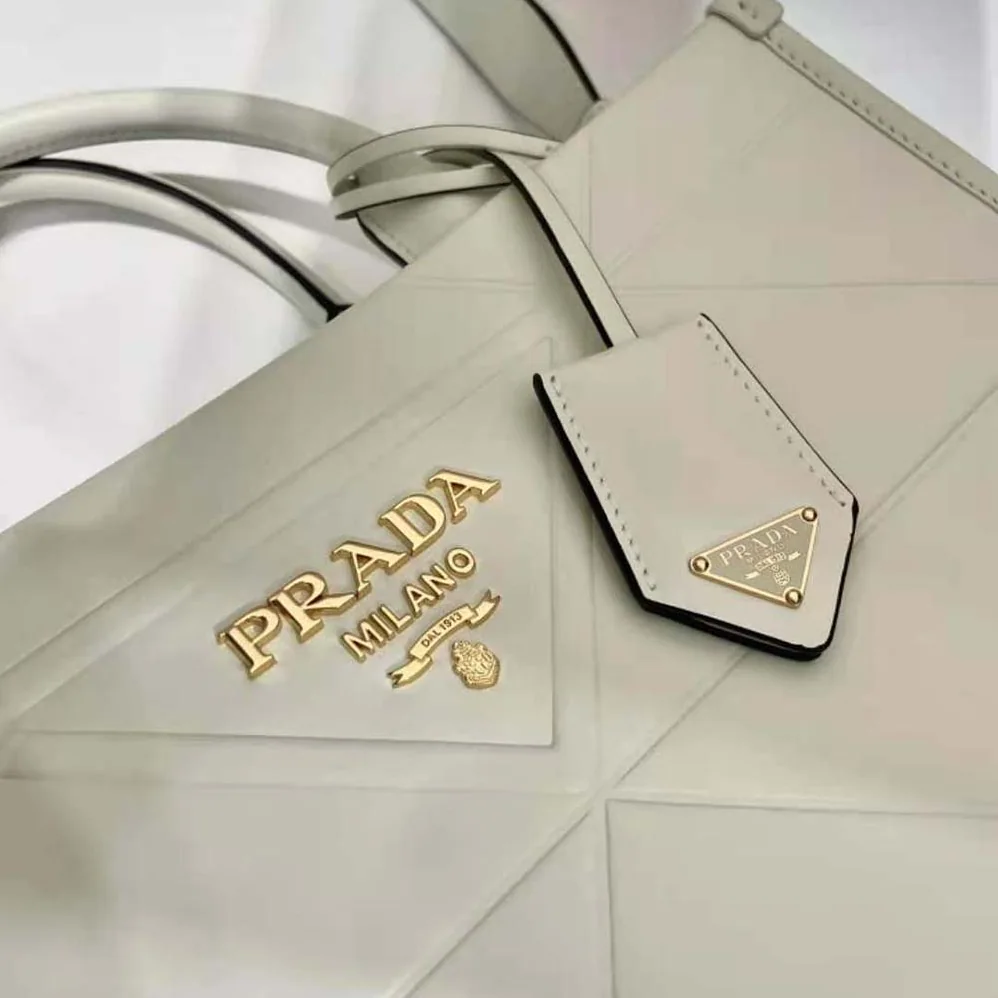 Prada Mini Prada Symbole Leather Bag with Stitching for Women in White