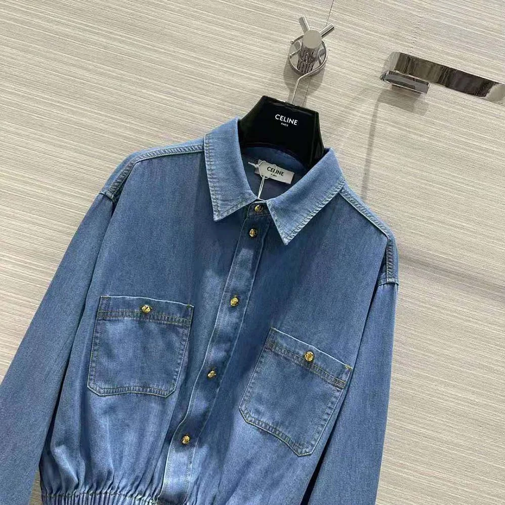 Celine Cropped Shirt in Union Ocean Wash Denim for Women