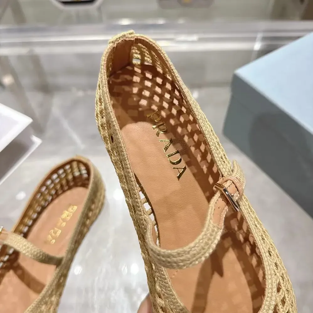 Prada Crochet Ballerinas for Women in Quartz Prada Crochet Ballerinas for Women in Quartz