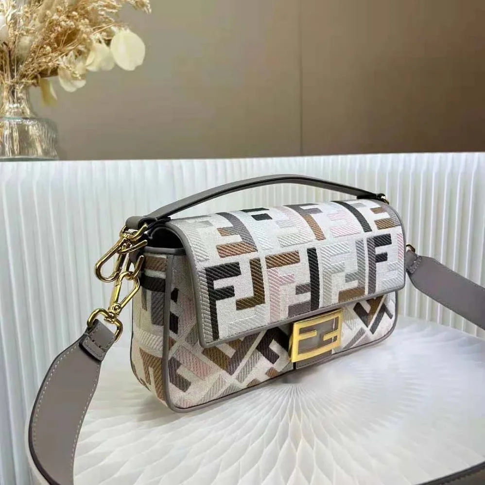 Fendi Baguette Multicolour Canvas Bag with FF Embroidery for Women Fendi Baguette Multicolour Canvas Bag with FF Embroidery for Women