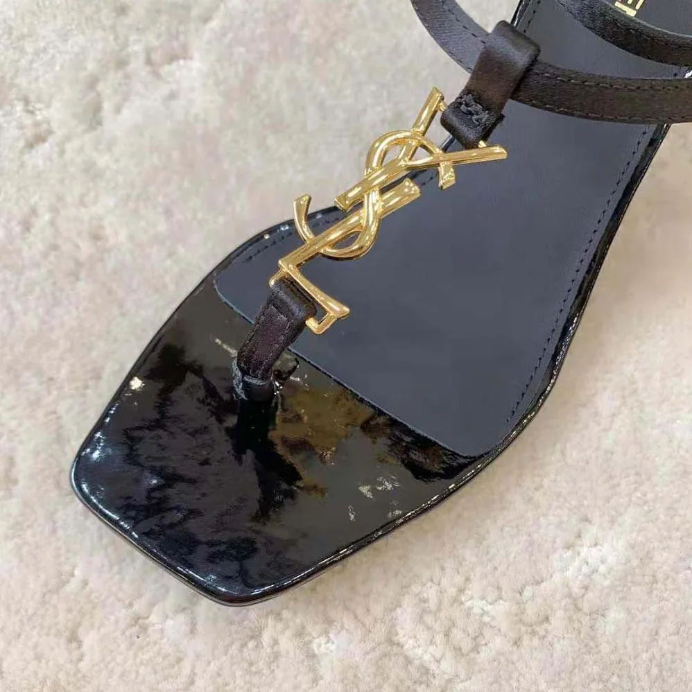 Saint Laurent YSL Cassandra Sandals in Silk Satin for Women in Black Saint Laurent YSL Cassandra Sandals in Silk Satin for Women in Black