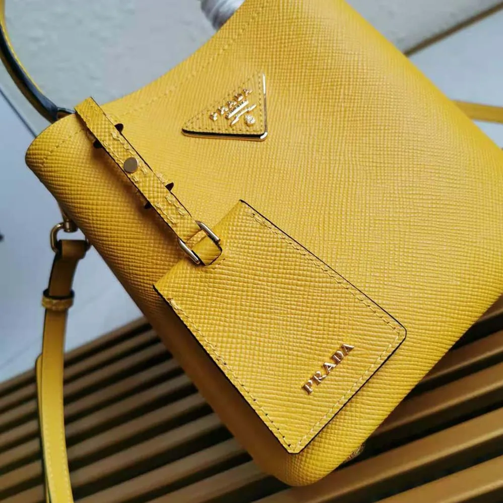 Prada Small Saffiano Leather Prada Panier Bag for Women in Yellow