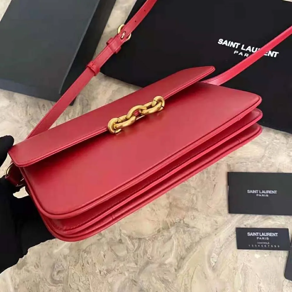 Saint Laurent YSL LE Maillon Satchel in Smooth Leather for Women in Red