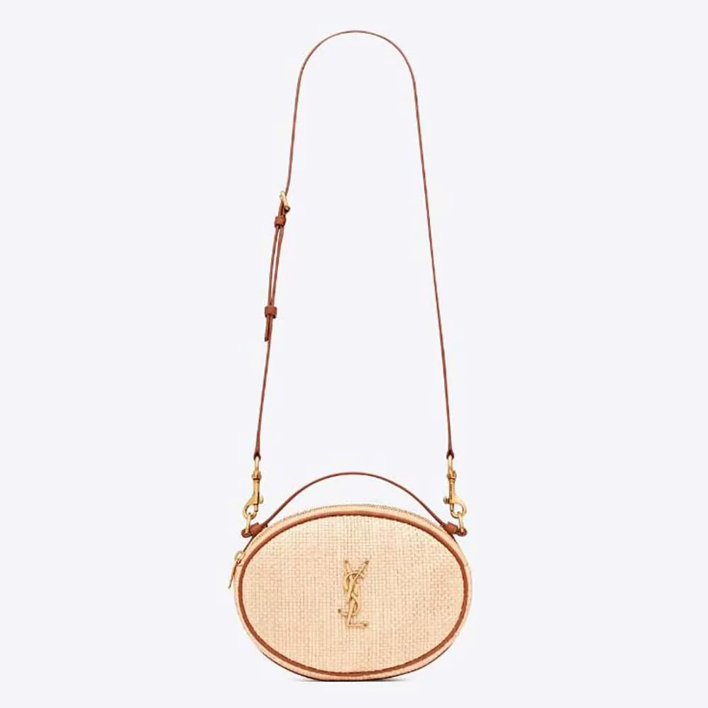 Saint Laurent YSL Camera Bag in Raffia and Vegetable for Women in tanned Leather