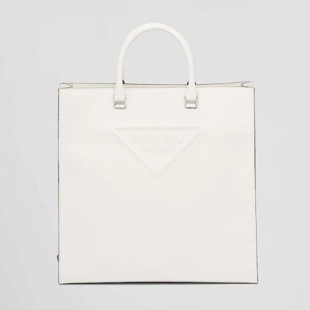 Prada Saffiano Leather Tote Bag with Sleek for Women in White Prada Saffiano Leather Tote Bag with Sleek for Women in White