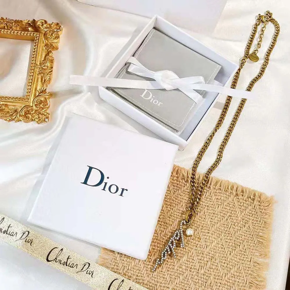 Dior J adior Necklace Antique Gold-Finish Metal and White Resin Pearl for Women