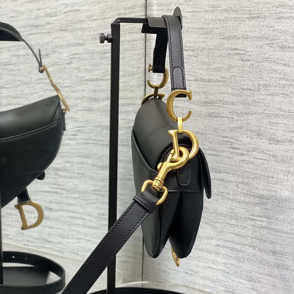 Dior Mini Saddle Bag with Strap Black Grained Calfskin for Women Dior Mini Saddle Bag with Strap Black Grained Calfskin for Women