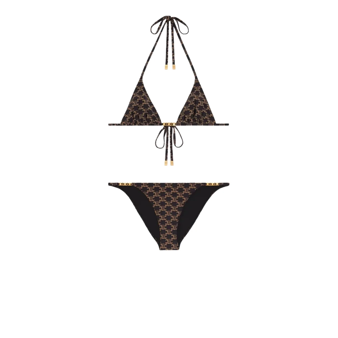 Celine Triomphe Monogram Triangle Bikini Black in Gold Celine Triomphe Monogram Triangle Bikini Black in Gold