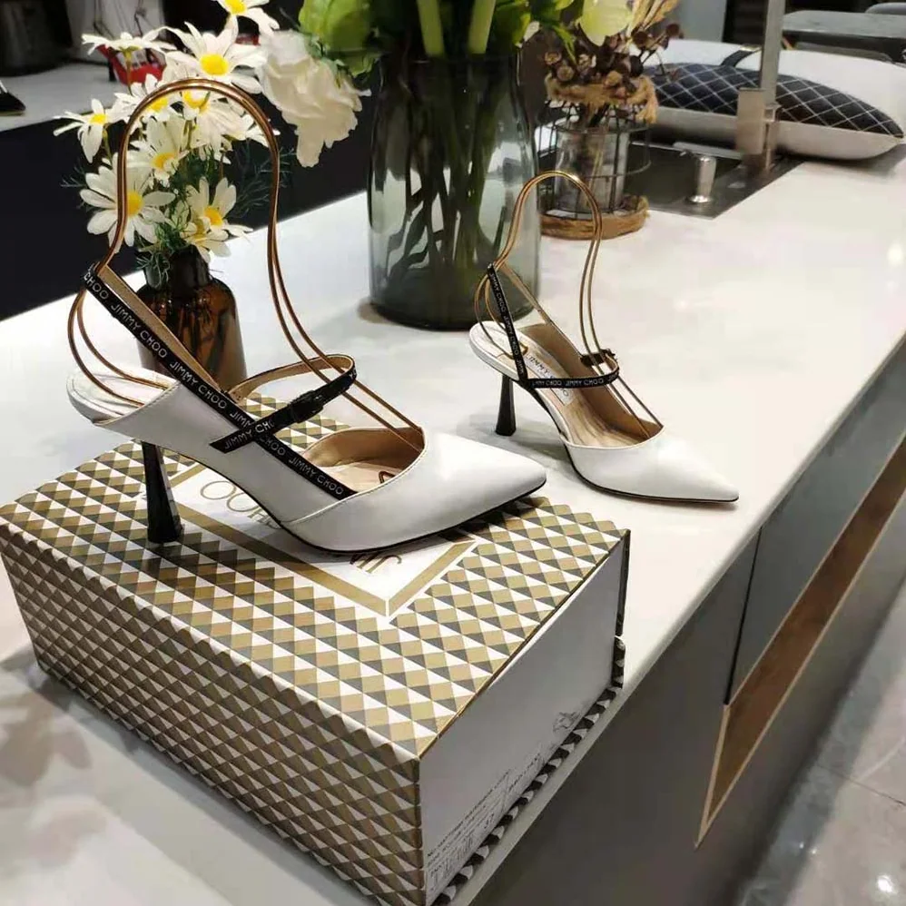 Jimmy Choo Ray 65 Latte Nappa Leather Pointed Pumps with Logo for Women in Woven Ribbon Jimmy Choo Ray 65 Latte Nappa Leather Pointed Pumps with Logo for Women in Woven Ribbon