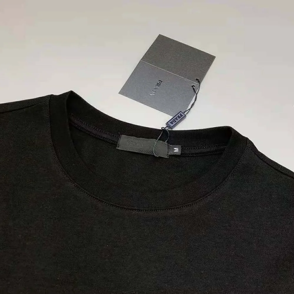 Prada Cotton T-shirt with Nylon Pocket for Men in Black