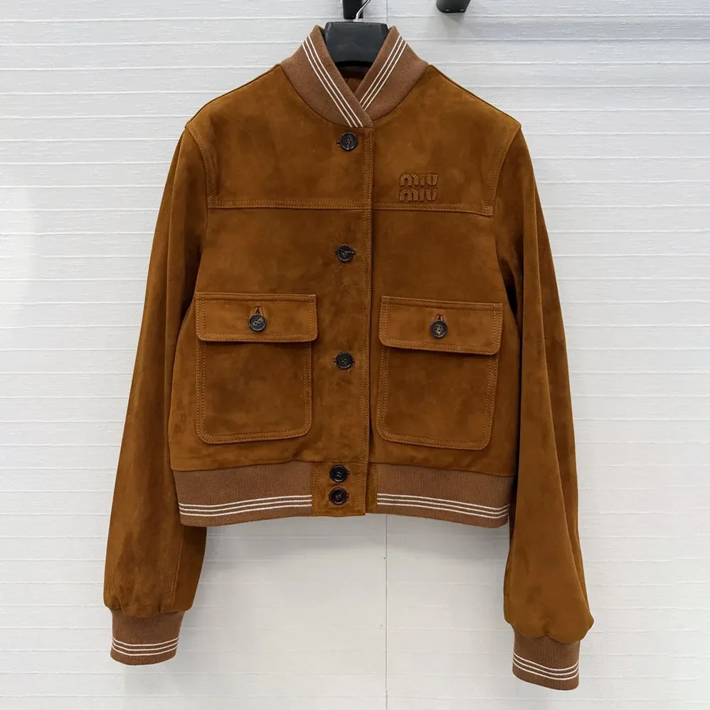 Miu Miu Suede Blouson Jacket for Women in Brown Miu Miu Suede Blouson Jacket for Women in Brown