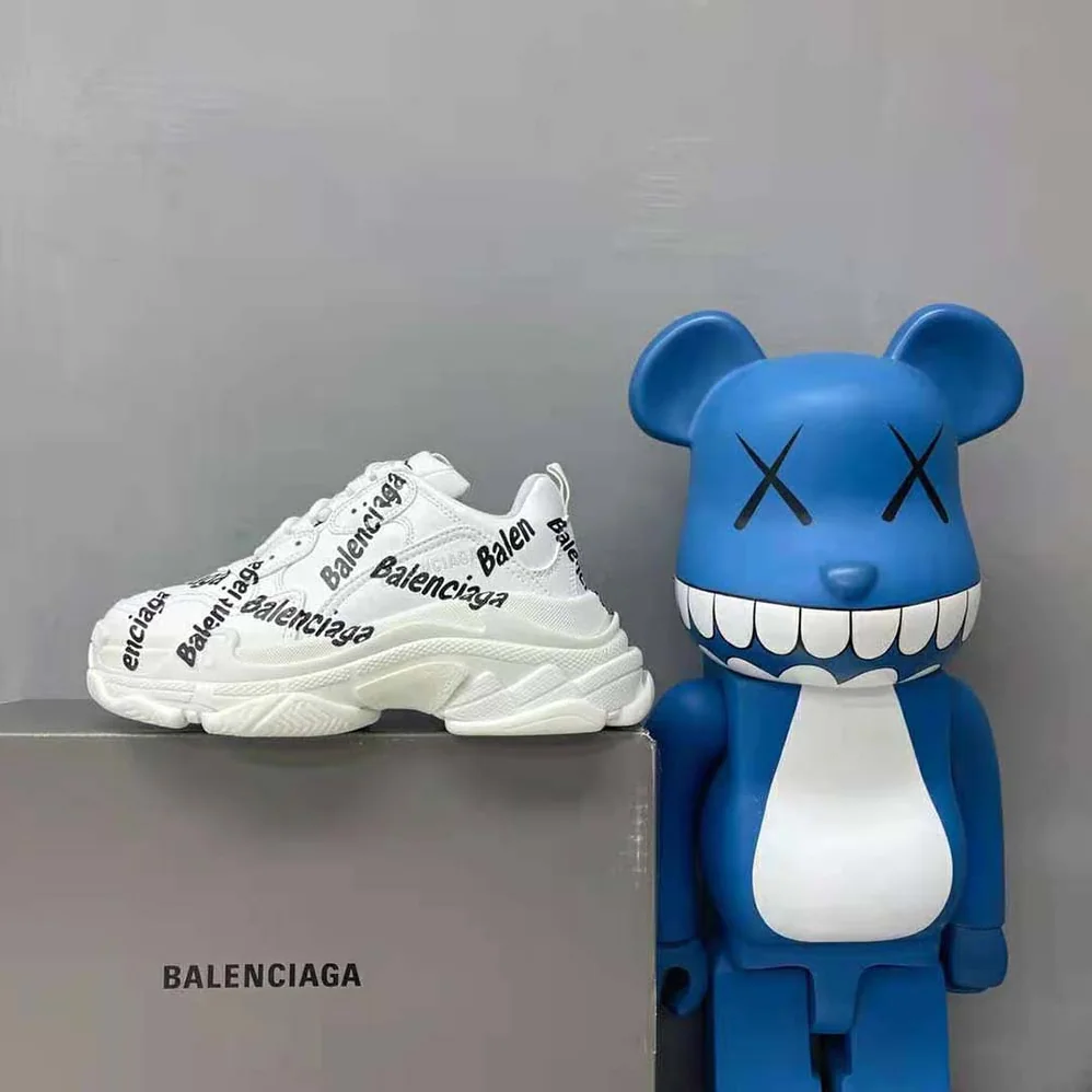 Balenciaga Triple S Logotype Sneaker in White and Black Technical Material for Women