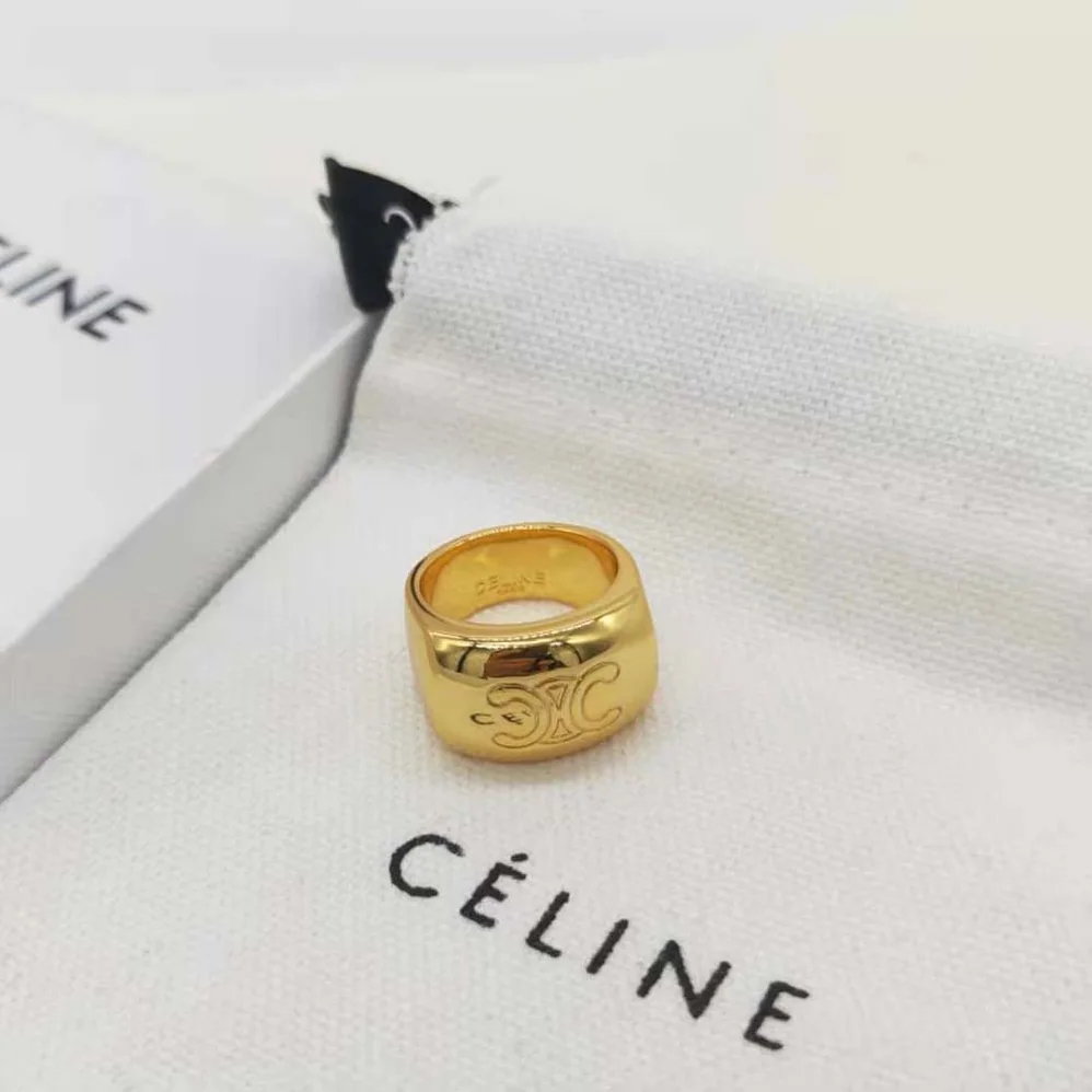 Celine Triomphe Bold Ring in Brass with Gold Finish for Women Celine Triomphe Bold Ring in Brass with Gold Finish for Women
