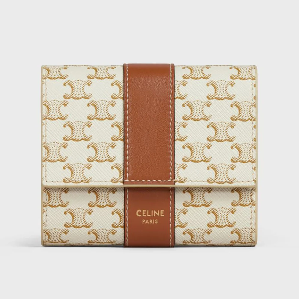 Celine Small Trifold Wallet in Triomphe Canvas and Lam for Women Celine Small Trifold Wallet in Triomphe Canvas and Lam for Women