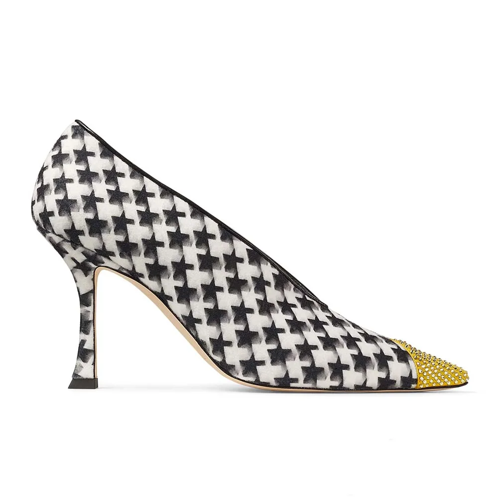 Jimmy Choo Nicole 90 Latte and Black Star Houndstooth Printed Wool Pumps for Women
