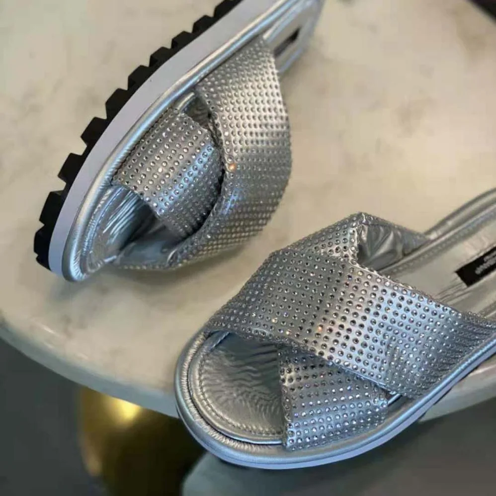 Dolce Gabbana D&G Padded Nylon Sliders with Fusible Rhinestones for Women Dolce Gabbana D&G Padded Nylon Sliders with Fusible Rhinestones for Women