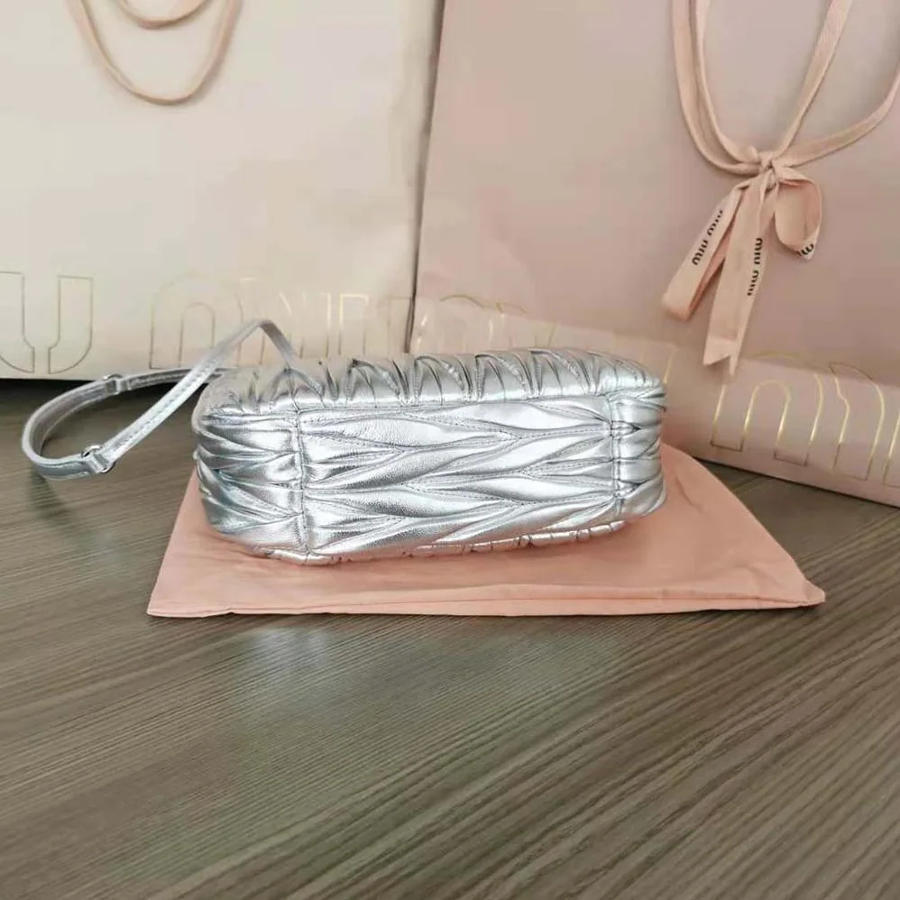 Miu Miu Wander Matelassé Nappa Leather Hobo Mini-Bag for Women in Silver