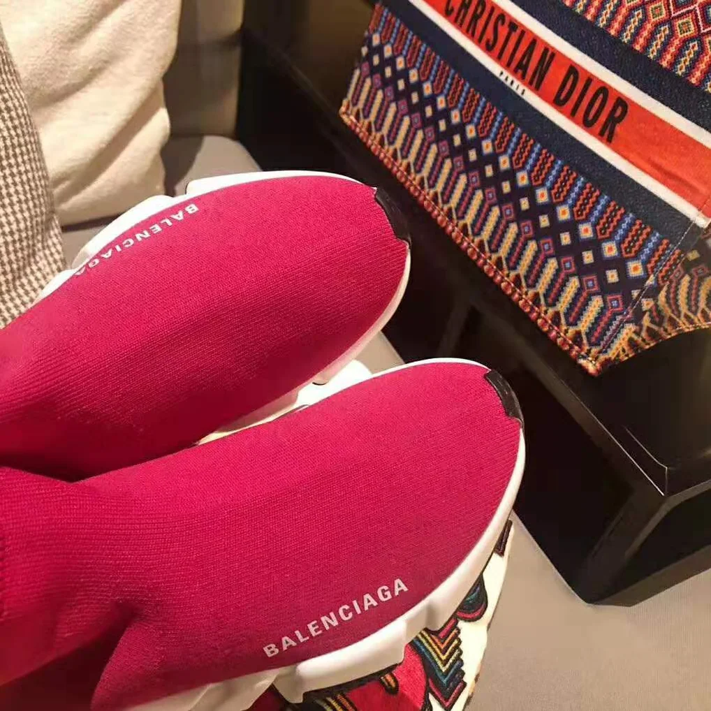 Balenciaga Speed Trainers in Knit and Balenciaga Logo for Women in Rose