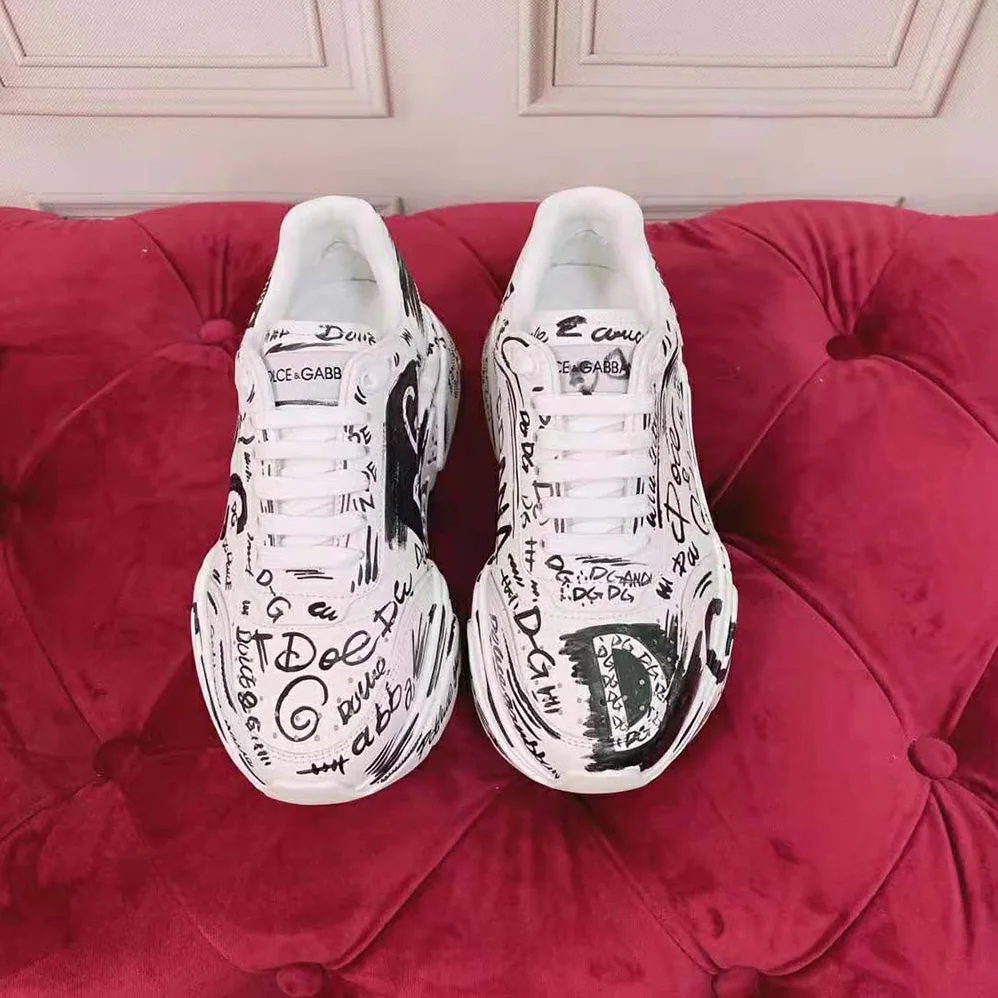 Dolce Gabbana D&G Hand-Painted Graffiti Calfskin Nappa Daymaster Sneakers for Women Dolce Gabbana D&G Hand-Painted Graffiti Calfskin Nappa Daymaster Sneakers for Women