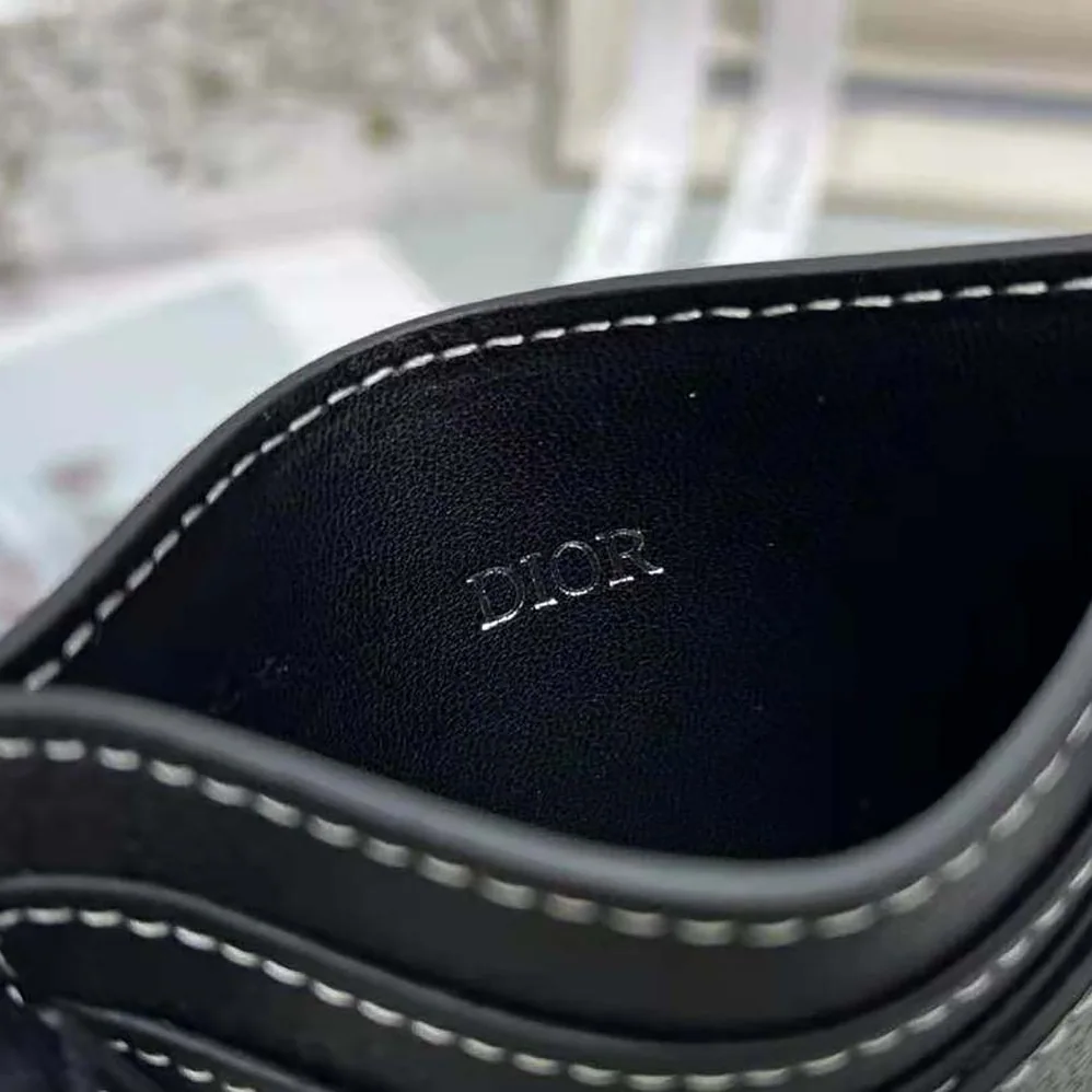 Dior Saddle Bi-fold Card Holder Black Grained Calfskin Leather Marquetry for Men Dior Saddle Bi-fold Card Holder Black Grained Calfskin Leather Marquetry for Men