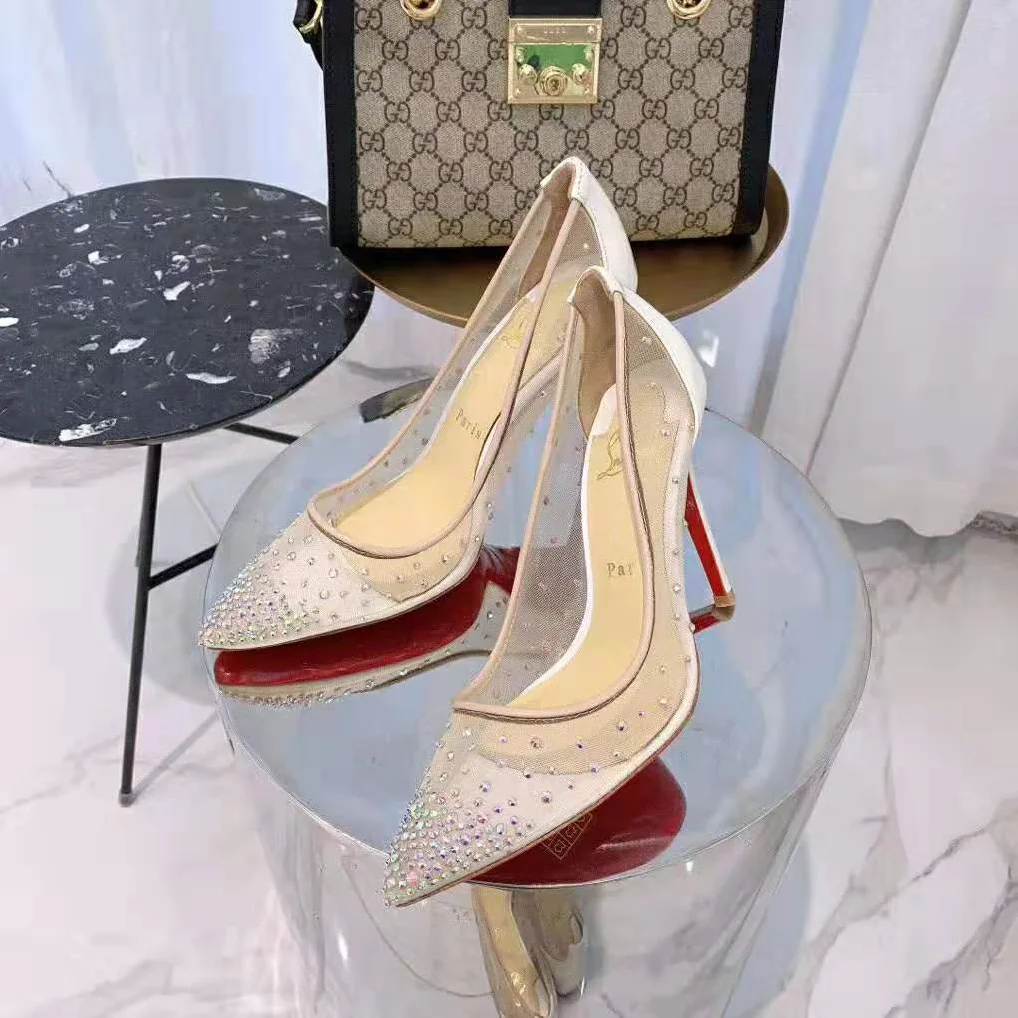 Christian Louboutin Shoes Follies Strass 100mm Heel for Women in White Christian Louboutin Shoes Follies Strass 100mm Heel for Women in White