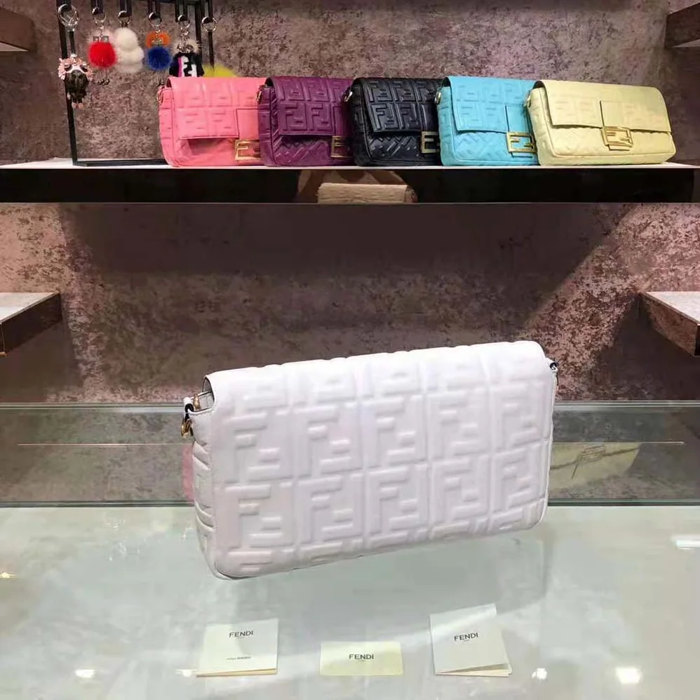 Fendi Iconic Large Baguette Leather Bag for Women in White