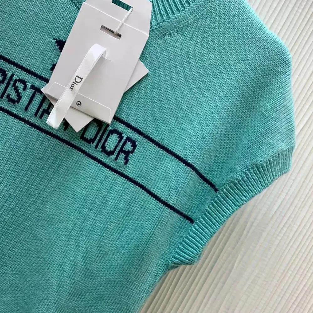 Dior Dioriviera Short-Sleeved Sweater Aquamarina Cashmere Knit for Women Dior Dioriviera Short-Sleeved Sweater Aquamarina Cashmere Knit for Women