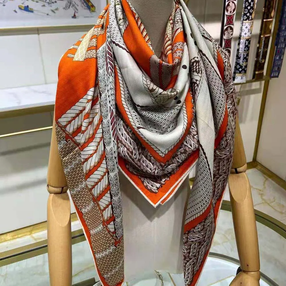 Hermes Dressage Tressage Shawl 140 for Women in Orange Hermes Dressage Tressage Shawl 140 for Women in Orange