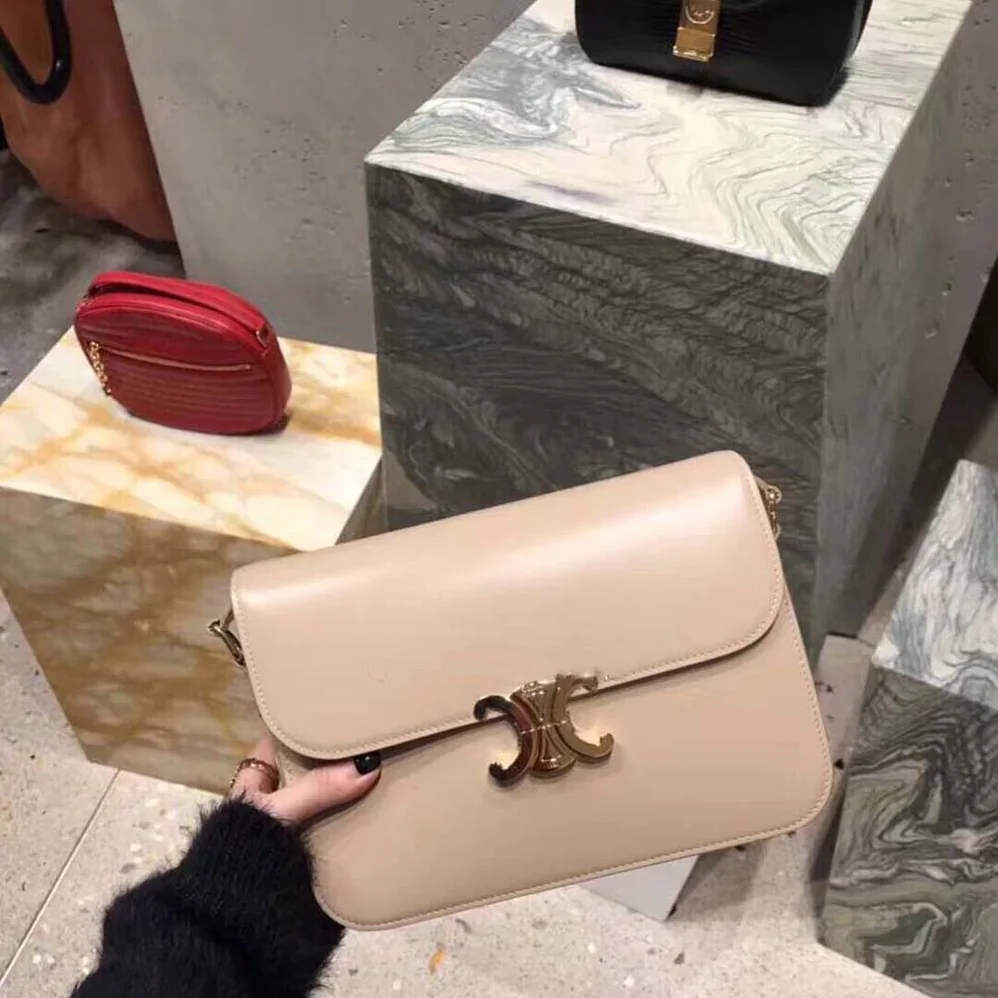 Celine Teen Triomphe Bag in Shiny Calfskin for Women in Sandy