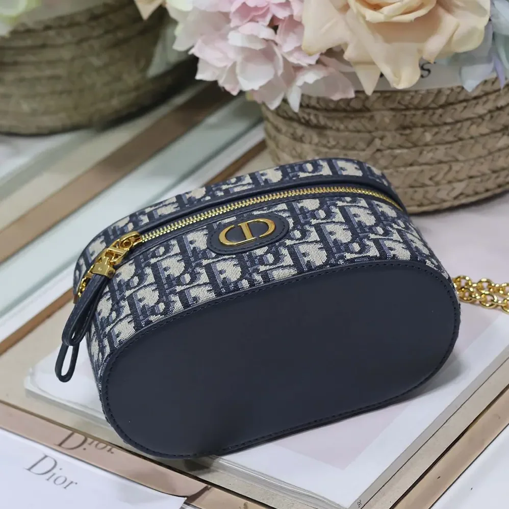 Dior 30 Montaigne Mini Vanity Case Blue Dior Oblique Jacquard for Women