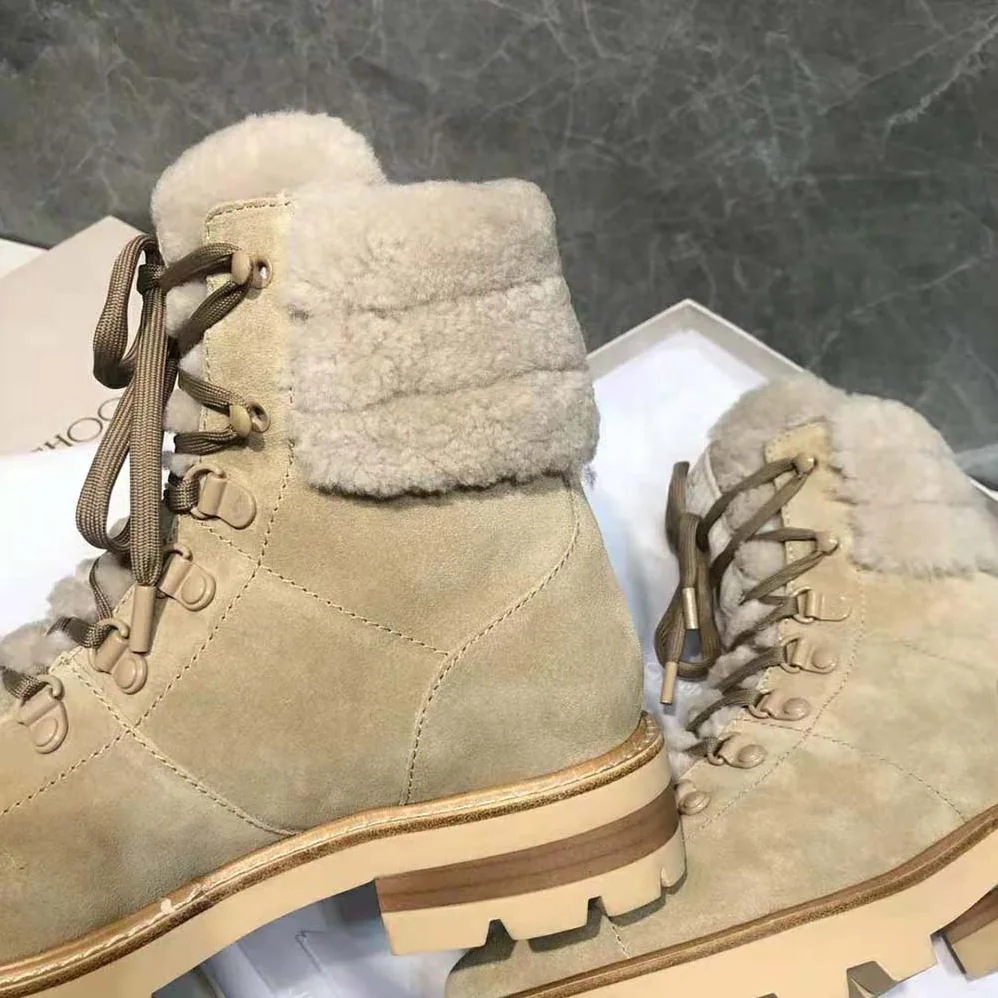 Jimmy Choo Eshe Flat Shearling Stucco Suede Hiking Boots for Women Jimmy Choo Eshe Flat Shearling Stucco Suede Hiking Boots for Women