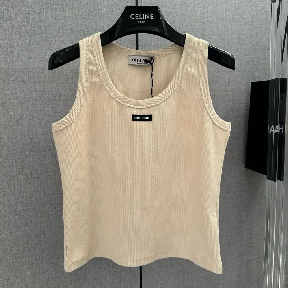 Miu Miu Garment-dyed Ribbed Knit Jersey Top for Women Miu Miu Garment-dyed Ribbed Knit Jersey Top for Women
