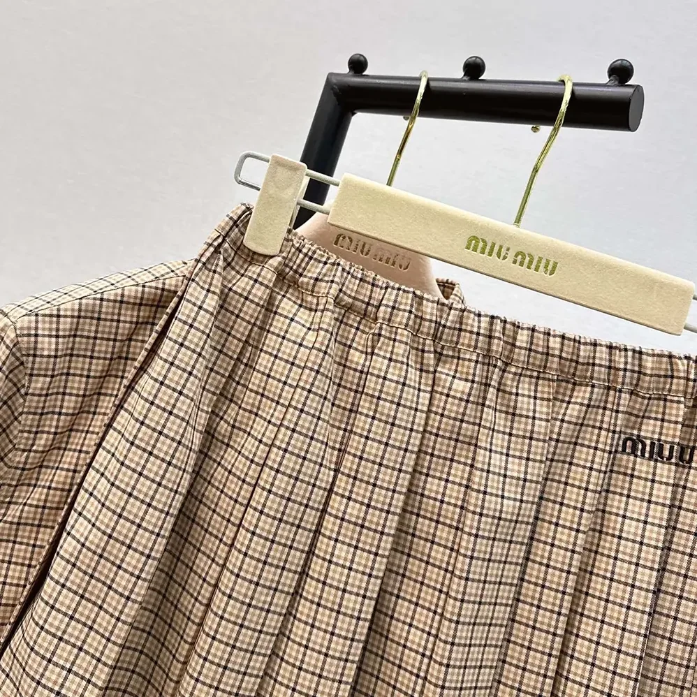 Miu Miu Checked Miniskirt with Embroidered Logo for Women Miu Miu Checked Miniskirt with Embroidered Logo for Women