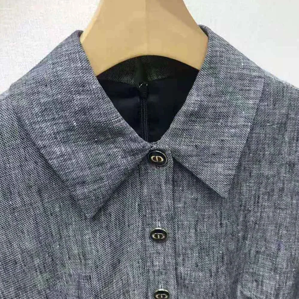 Dior Short Dress Blue-Gray Technical Cotton Canvas and Linen for Women