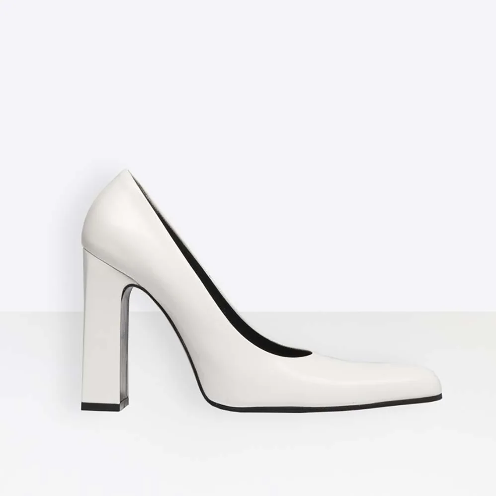 Balenciaga Shoes Round Toe Glazed Calfskin Pumps 110mm Heel for Women in White Balenciaga Shoes Round Toe Glazed Calfskin Pumps 110mm Heel for Women in White