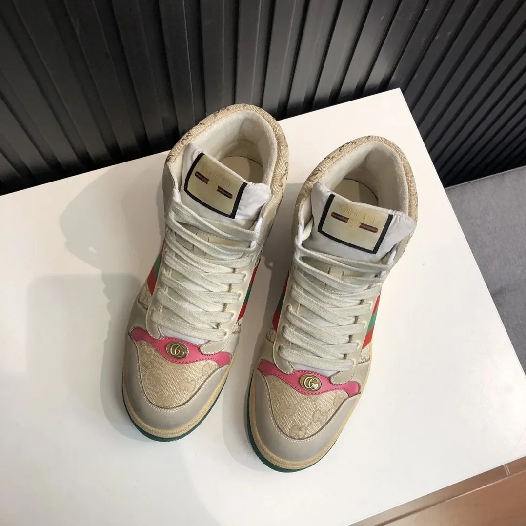 Gucci Screener GG Distressed High Top Off for Men in White Pink Gucci Screener GG Distressed High Top Off for Men in White Pink