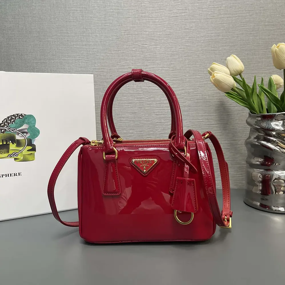 Prada Prada Galleria Patent Leather Mini Bag for Women in Red Prada Prada Galleria Patent Leather Mini Bag for Women in Red