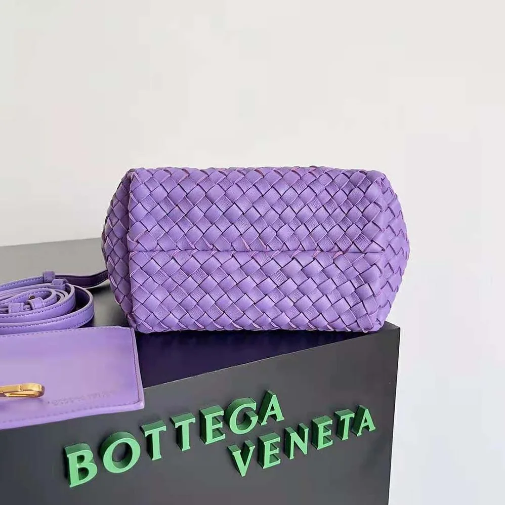 Bottega Veneta Mini Cabat Intreccio Leather Tote Bag with Detachable Strap for Women in Purple