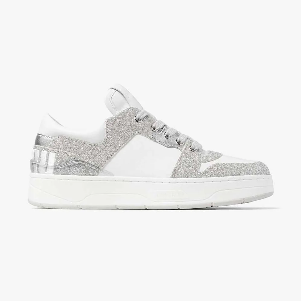 Jimmy Choo Florent/F White Leather Trainers with Glitter for Women