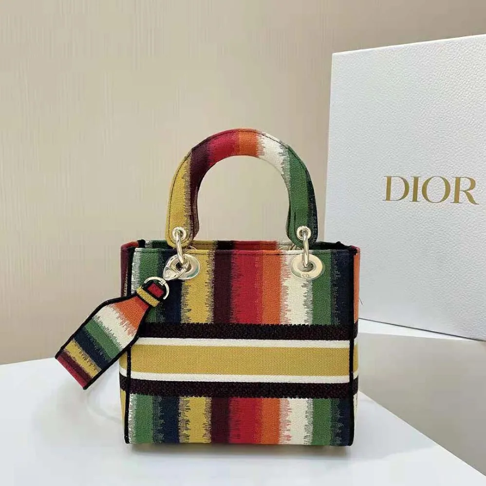 Dior Medium Lady D-lite Bag Multicolor D for Women in Stripes Embroidery Dior Medium Lady D-lite Bag Multicolor D for Women in Stripes Embroidery