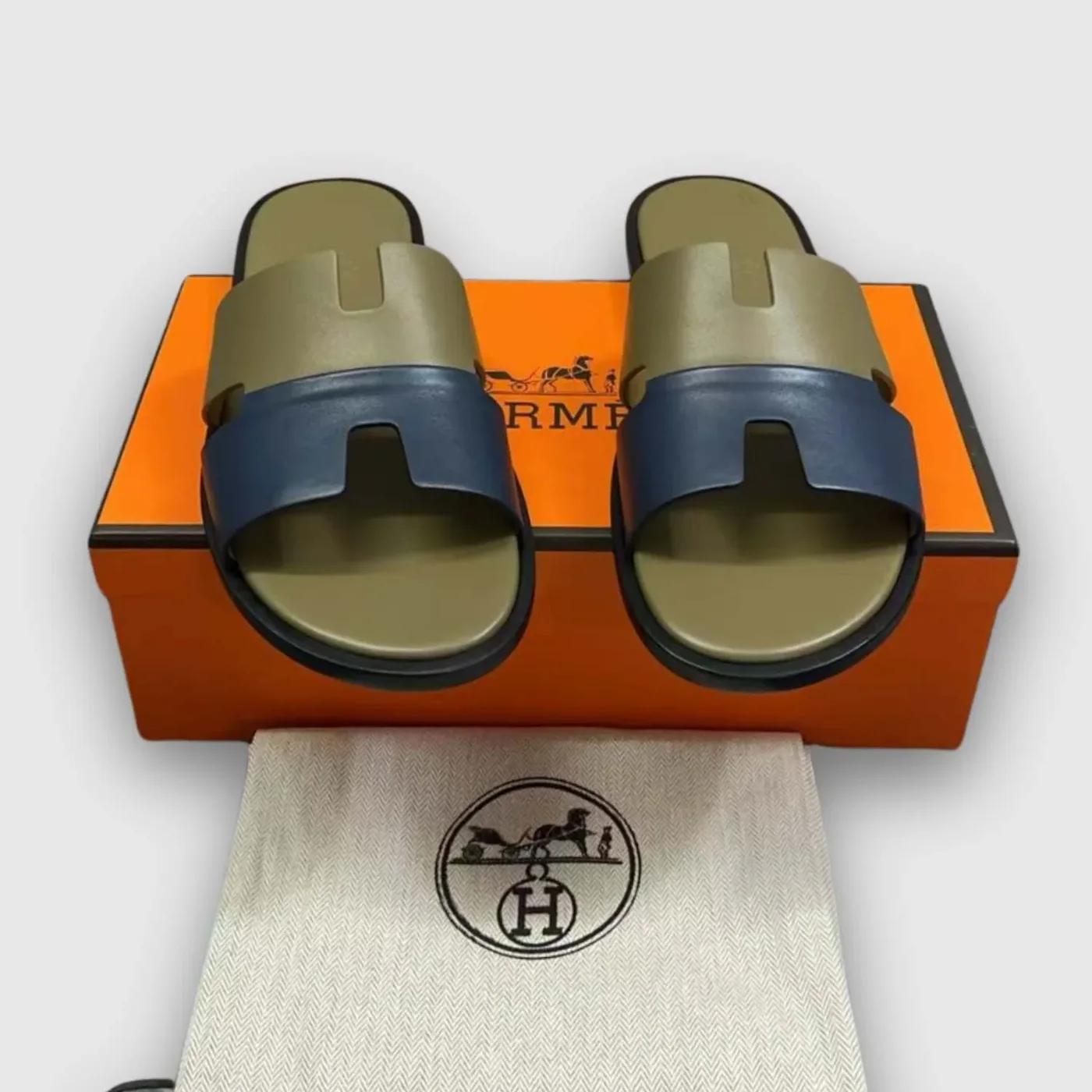 Hermes Izmir Sandals Green in Indigo Hermes Izmir Sandals Green in Indigo
